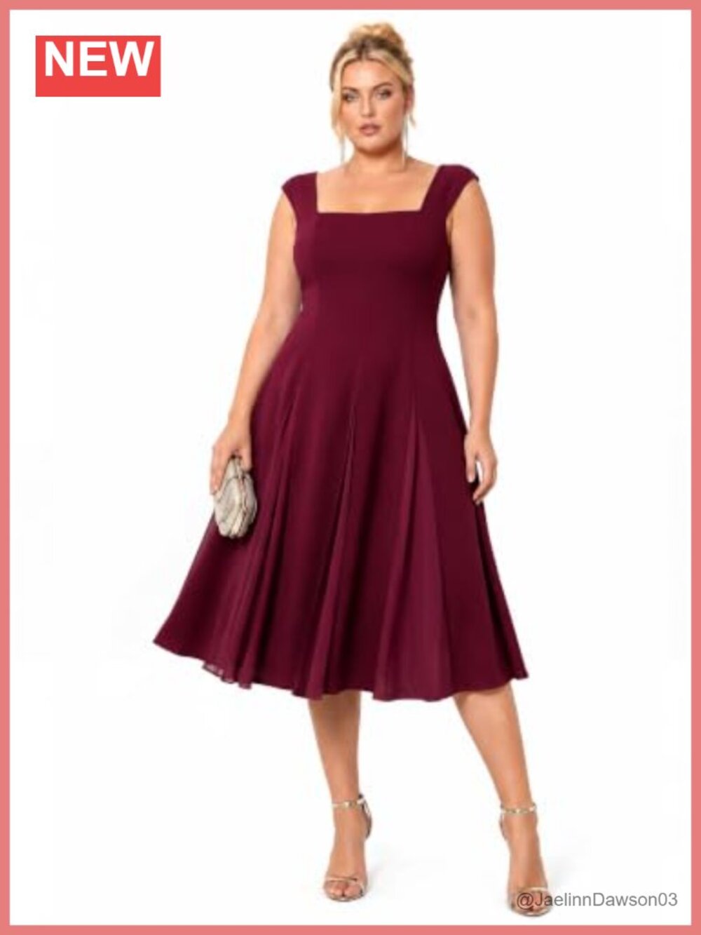Plus Size Midi Cocktail Dress Cap Sleeve A-Line Wedding Guest